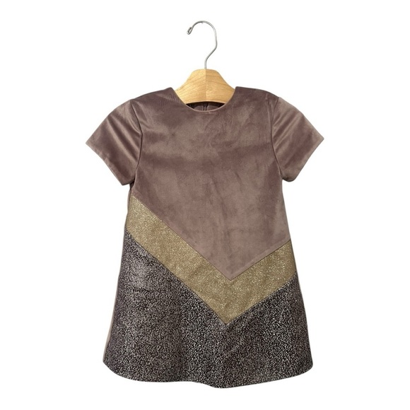 Imoga Girls Paris Dress Velvet Size 3 Mixed Media Shift Short Sleeves Party - Picture 2 of 6